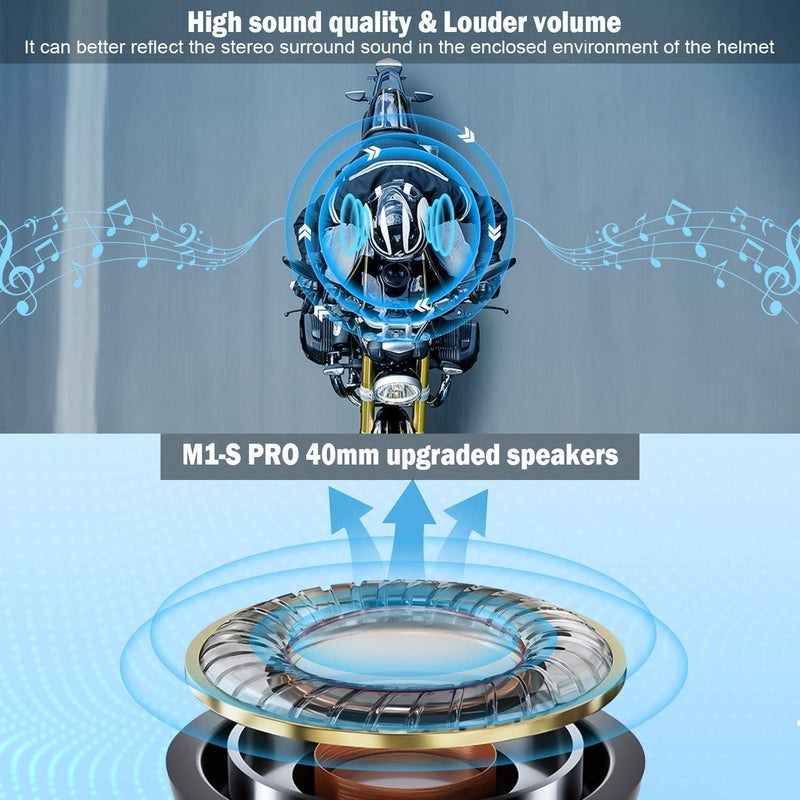 Fodsports Motorcycle Bluetooth Intercom, Music Sharing, M1S Pro 2000m 10 Riders Group Helmet Communication System Headset Universal Wireless Interphone (Waterproof/Handsfree/Stereo Music/GPS/2 Mic) - Image 4